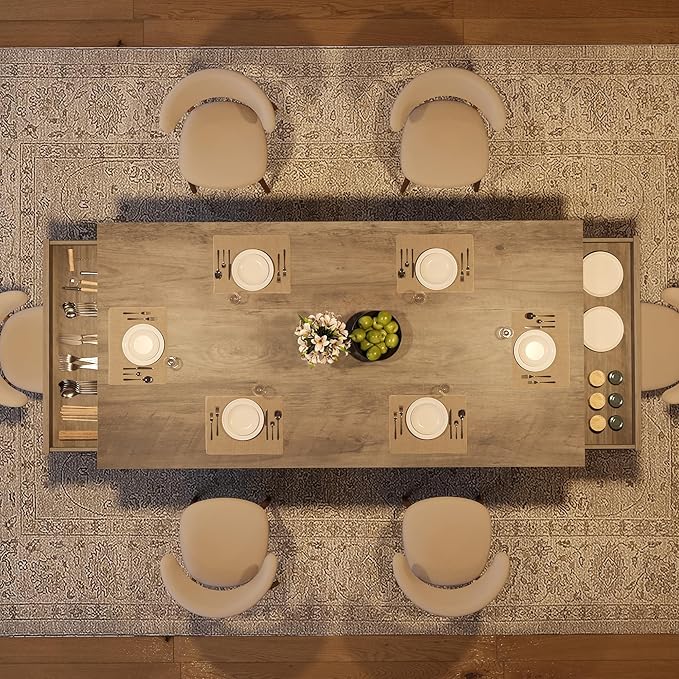 Garvee 71-Inch Wooden Dining Table with 2 Drawers, Rectangular Dining Table w/Large Tabletop & Double Pedestal, Large Kitchen Table for 6-8 with Sturdy Frame, for Dining Room, Kitchen, Rustic Gray