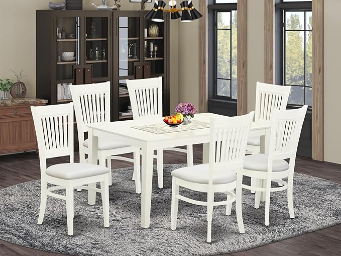 East West Furniture CAVA7-LWH-C 7 Piece Dining Room Table Set Consist of a Rectangle Wooden Table and 6 Linen Fabric Kitchen Dining Chairs, 36x60 Inch, Linen White