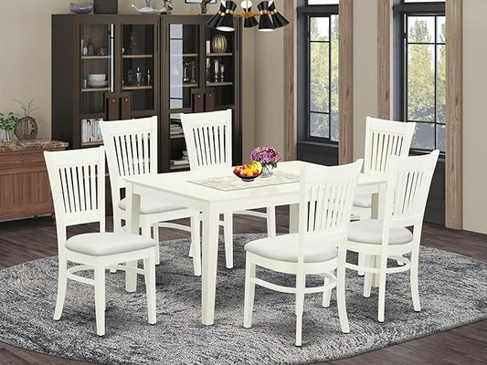East West Furniture CAVA7-LWH-C 7 Piece Dining Room Table Set Consist of a Rectangle Wooden Table and 6 Linen Fabric Kitchen Dining Chairs, 36x60 Inch, Linen White