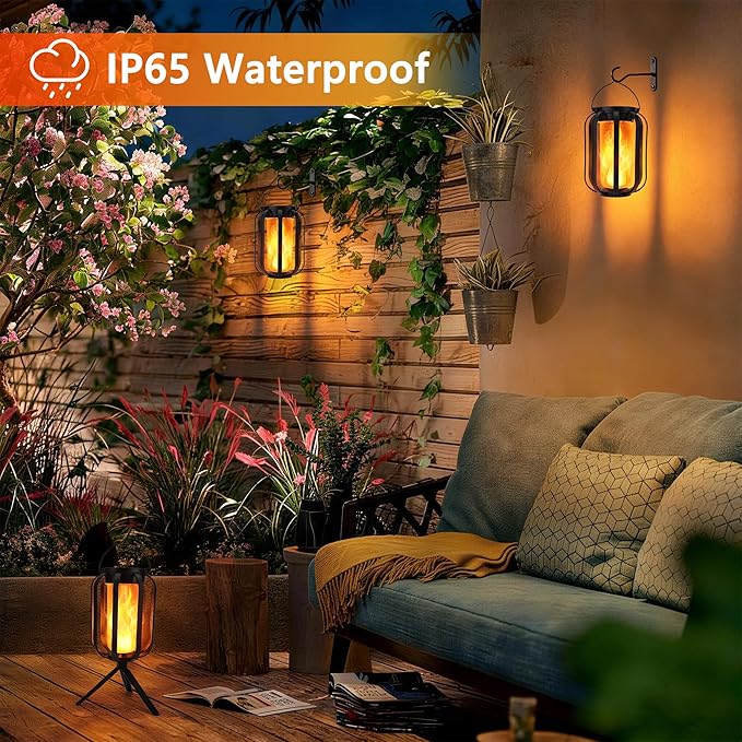 Toodour Solar & Battery Powered Lantern Outdoor Lights, 2 Pack Black LED Lantern with 4 Modes, Waterproof Rechargeable Hanging Solar Lights for Camping Patio Garden Yard Outdoor Decor