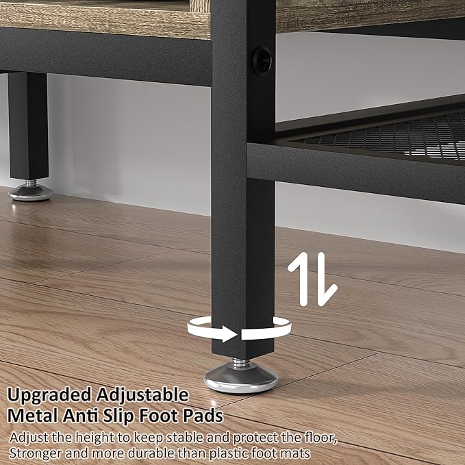 VECELO Industrial TV Stand for 70 Inch Television Cabinet 3-Tier Console with Open Storage Shelves, Entertainment Center Metal Frame for Living Room, Bedroom, 63 Inch, Grey