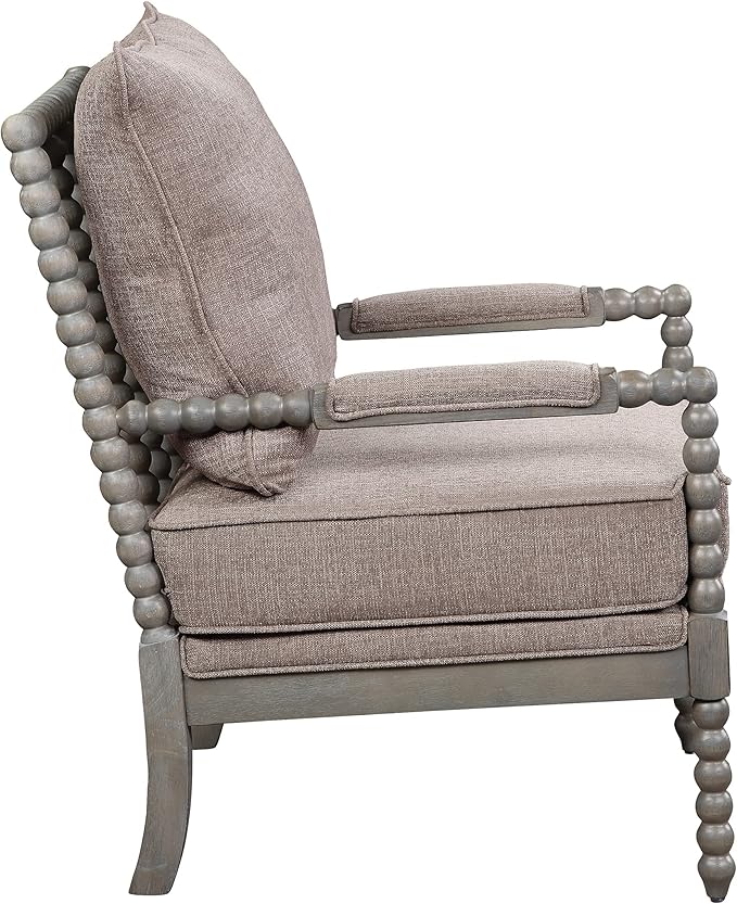 OSP Home Furnishings Abbott Spindle Accent Chair with Padded Spring Seat and Brushed Grey Base, Dolphin Beige Fabric