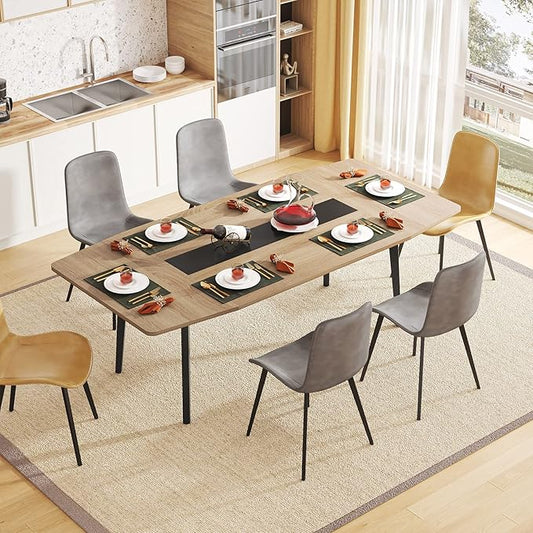 Tribesigns Modern Dining Table for 6 People, 70.86L x30.71W x 29.52H Inches Rectangle Kitchen Table Patio Table for Backyard,Dinning Room&Kitchen,Light Walnut