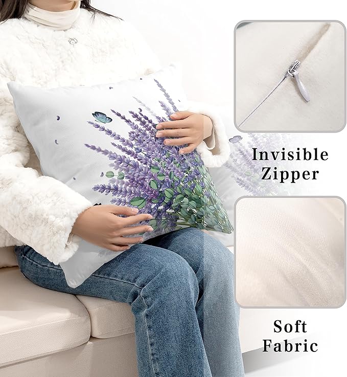Purple Lavender Pillow Covers 18x18 Set of 2 Modern Art Butterfly Throw Pillow Covers Spring Summer Farmhouse Square Pillowcases for Outdoor Sofa Garden Living Room