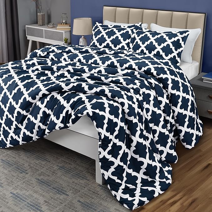Queen Comforter Set 3 Piece Navy by Utopia Bedding, Printed Comforters Queen Size, Bedding Comforters Sets, Down Alternative Soft Bed Set, 1 Comforter (88 x 88 inches) 2 Pillow Shams (20 x 26 inches)