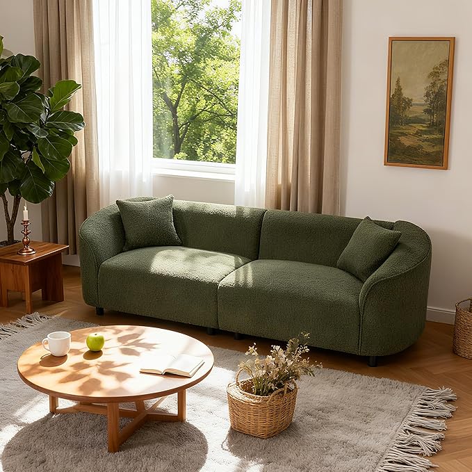 Merax 87" Large Couch, Comfy Upholstered Loveseat with Extra Deep Seats, Boucle Sofa for Living Room Apartment Office, Green