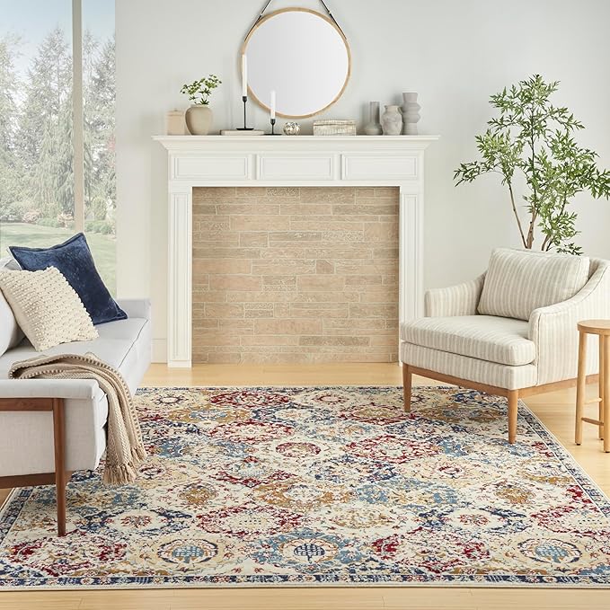 Nourison Home Grafix Blue Multicolor 7'10" x 9'10" Area Rug - Easy Clean, Non Shedding, Bed Room, Living Room, Dining Room, Kitchen (8' x 10')