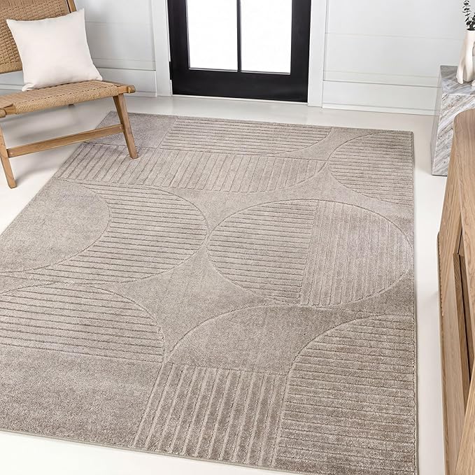 JONATHAN Y Nordby High-Low Arch Striped Indoor/Outdoor Area Rug, 3x5, Taupe/Beige, for Patio, Backyard, Living Room, Bedroom, Office, Hose-Washable (SCN104D-3)