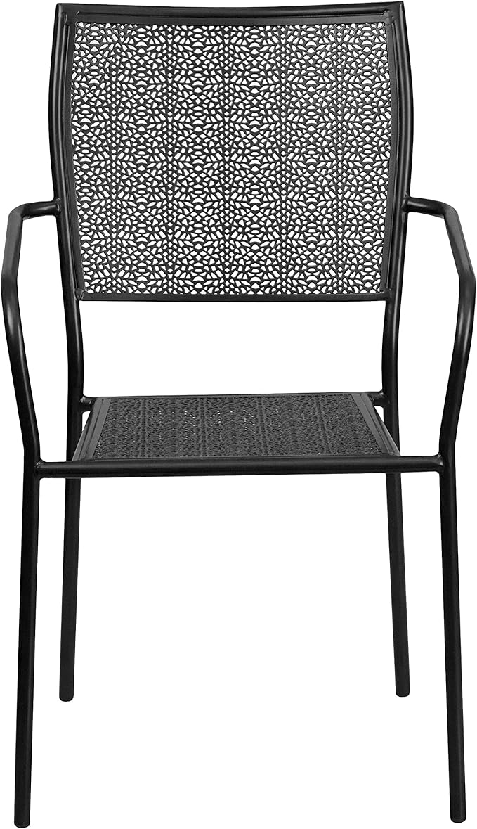 Flash Furniture Oia Commercial Grade 5 Pack Black Indoor-Outdoor Steel Patio Arm Chair with Square Back