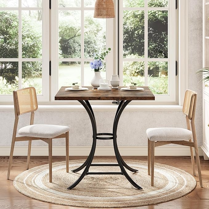LITTLE TREE 31.5" Square Dining Table for 2-4, Dining Room Table with Footrest Design, Farmhouse Dinner Tables with Metal Legs for Dining Room, Living Room, Restaurant (Table Only)