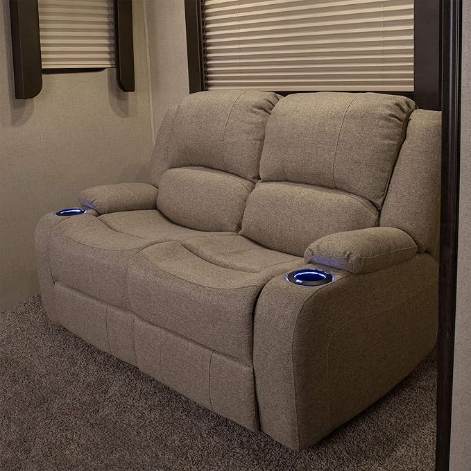 RecPro Charles Powered Double RV Wall Hugger Recliner Sofa | RV Loveseat | RV Furniture | Cloth (Oatmeal, 58")