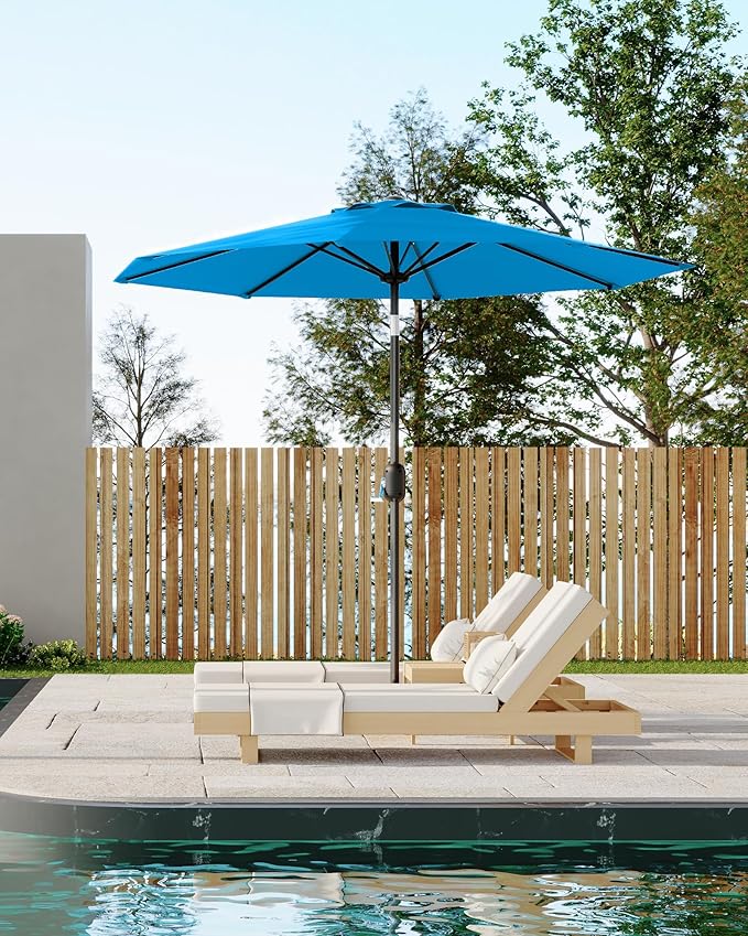 GarveeLife Outdoor Patio Umbrella, Table Market Umbrella with Push Button Tilt and Crank, 8 Sturdy Ribs UV Protection Waterproof for Garden, Deck, Backyard, Pool