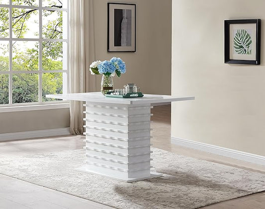 Kings Brand Furniture - Caballo Wood Pedestal Wave Design Modern Rectangular Kitchen Dining Room Table, White