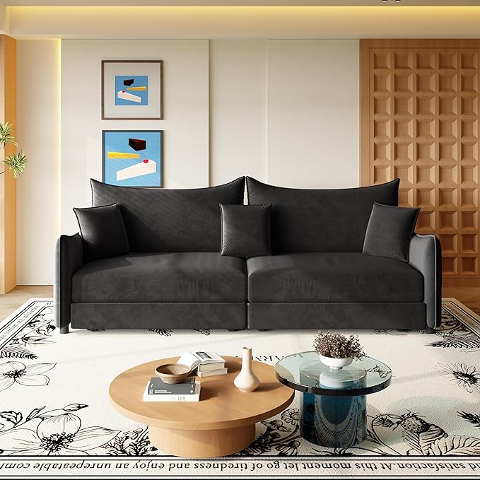 Eafurn 82" Oversized Loveseat Convertible Pull Out Sleeper Sofa Couch Bed King Size, 3-in-1 Sleeper Loveseat Sofa Lounge Chaise with Pull Out Bed and Curved Armrest | Removable Cushions