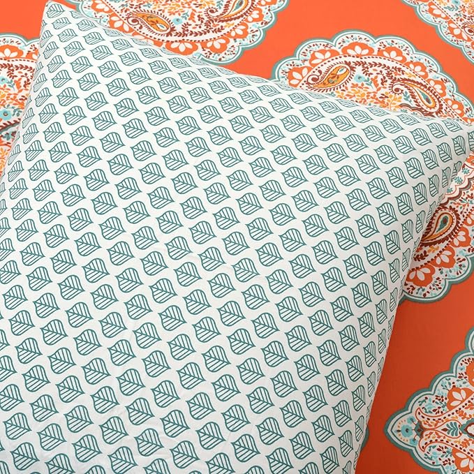 Lush Decor Harley Reversible Cotton Duvet Cover King Size 3 Piece Set Tangerine - Boho Bedding Set King Duvet Covers - Orange Boho Bedroom Decor