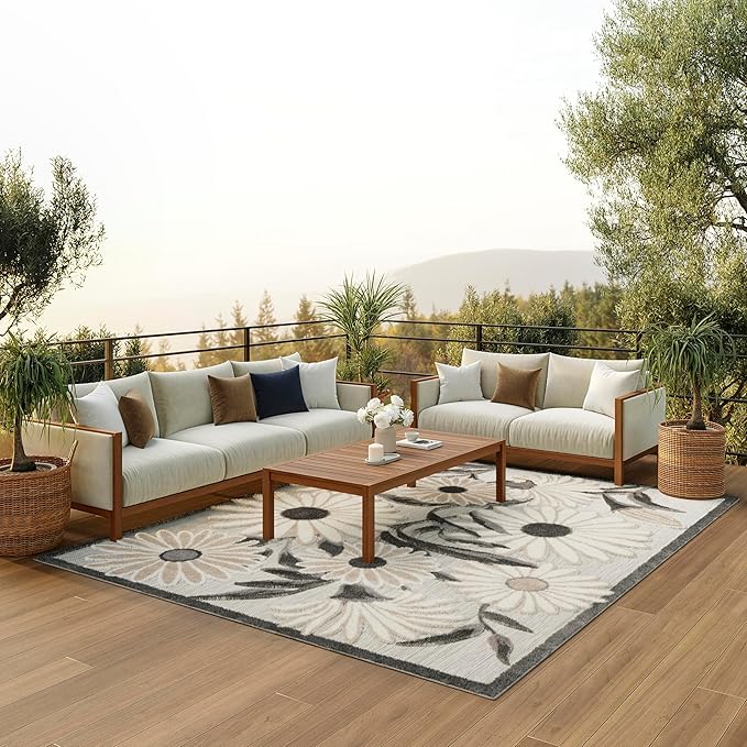 Nourison Home Aloha Beige 6' x 9' Area Rug - Easy Clean, Non Shedding, Bed Room, Living Room, Dining Room, Kitchen (6' x 9')