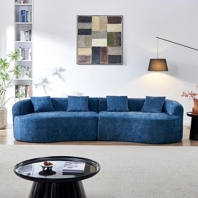 111" Curved Modular Sectional Sofa Couch, Deep Seat Boneless Cloud Couch with 4 Pillows, High Density Foam Floor Lounge Sofa for Living Room, Apartment,Premium Chenille Fabric | Breathable material, Softness