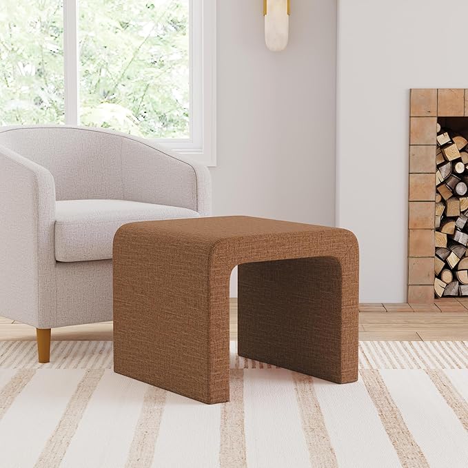 Spatial Order Modern Arch Chenille Ottoman | HomePop Home Décor | Ottoman for Living Room & Bedroom - Orange Rust