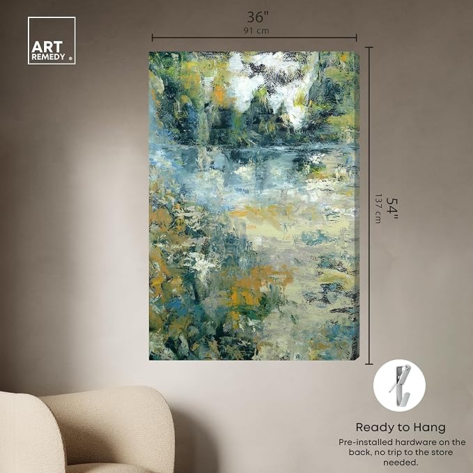 Art Remedy Green Moss Monet Garden Green Abstract Canvas Wall Art, Gallery Wrapped, 36"x54"