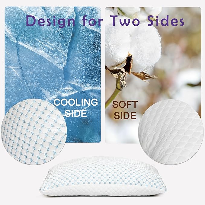 Premium Adjustable Shredded Memory Foam Pillow - Suitable for Side, Back, and Stomach Sleepers, with Cooling Fiber Machine Washable Cover (King-2PCS-Lavender)