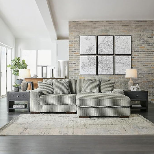 Signature Design by Ashley Lindyn Casual Right-Arm Facing 2-Piece Sectional with Chaise, Reversible Cushions and 4 Throw Pillows, Gray