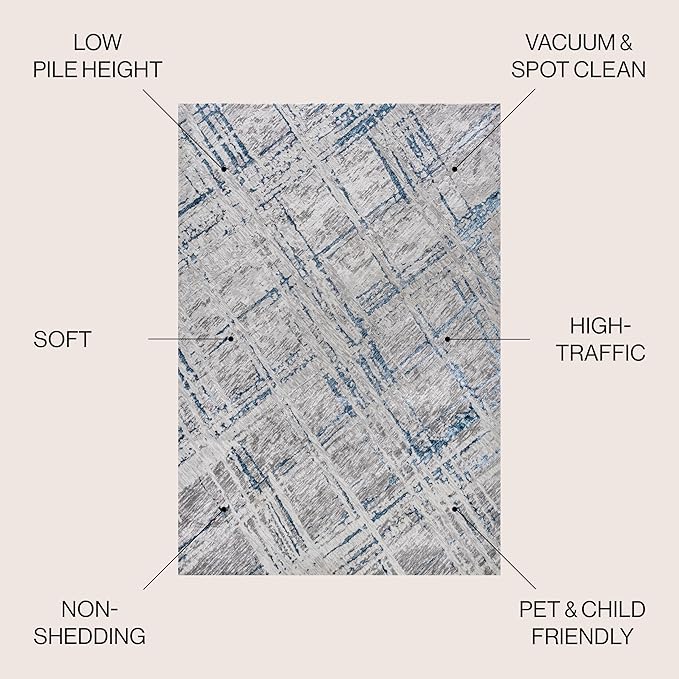 JONATHAN Y Slant Abstract Gray/Blue Indoor Area Rug 8X10 ft, Modern for Living Room, Bedroom, Kitchen, Office, Easy-Cleaning, High Traffic, Pet-Friendly, Non-Shedding SOR201B-8