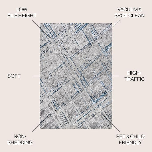 JONATHAN Y Slant Abstract Gray/Blue Indoor Area Rug 3X5 ft, Modern for Living Room, Bedroom, Kitchen, Office, Easy-Cleaning, High Traffic, Pet-Friendly, Non-Shedding SOR201B-3