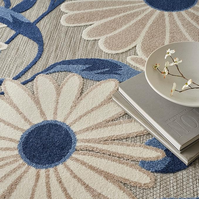 Nourison Home Aloha Blue Grey 3'6" x 5'6" Area Rug - Easy Clean, Non Shedding, Bed Room, Living Room, Dining Room, Kitchen (4' x 6')
