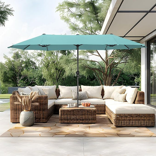 PHI VILLA 13ft Large Patio Umbrellas, Double-Sided Outdoor Market Rectangle Umbrella for Outside, Turquois