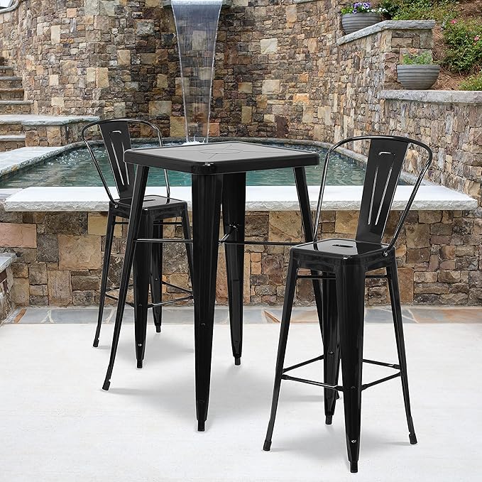 Flash Furniture Lily Commercial Grade 4 Pack 30" High Black Metal Indoor-Outdoor Barstool with Removable Back