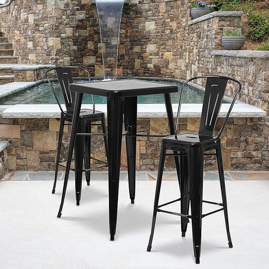 Flash Furniture Lily Commercial Grade 4 Pack 30" High Black Metal Indoor-Outdoor Barstool with Removable Back