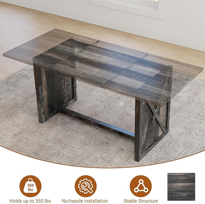 Rovibek 70.87" Wooden Dining Table for 6-8 People - Farmhouse Rectangular Kitchen Table, Rustic Grey Dining Room Furniture for Restaurant & Living Room