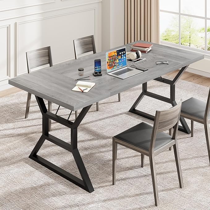 Garvee 79 Inch Dinning Table for 6-8, Farmhouse Kitchen Table with Unique Shaped Legs and Large Tabletop, Industrial Wood Dining Table for Living Room, Kitchen, Dining Room