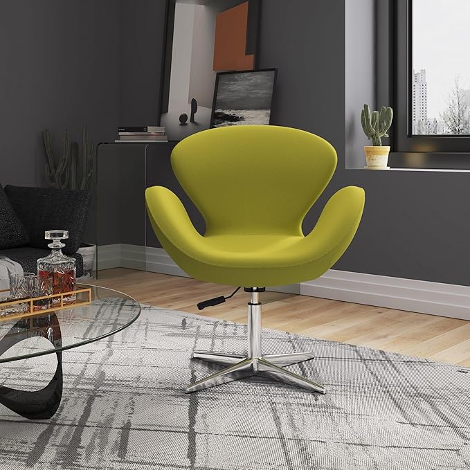 Manhattan Comfort Raspberry Adjustable Swivel Accent Chair Set of 2 with 360° Turn, Polished Chrome Base, Modern Retro Design, Ideal for Living Room and Home Office, Green Wool Blend
