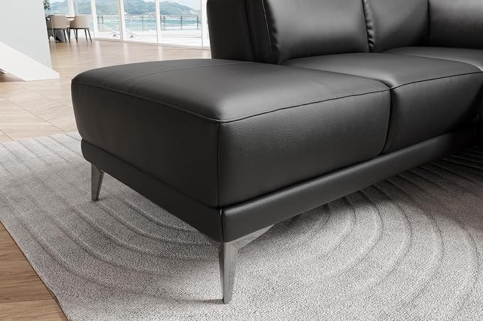 Valencia Pista 113" Full Leather Reclining Sectional Sofa with Left Hand Chaise | Power Recliner Chair, Nappa 11000 Leather | Sectional Couch for Living Room Furniture, Black