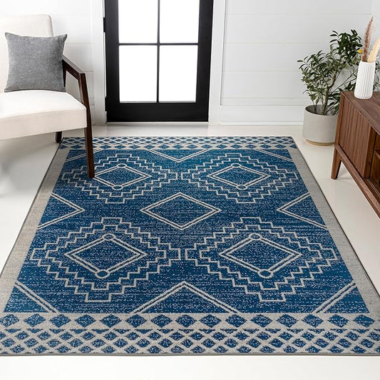 JONATHAN Y Amir Moroccan Beni Souk Navy/Ivory Indoor Area Rug, 4x6, Bohemian, Scandinavian, Easy-Cleaning for Living Room, Bedroom, Kitchen, Pet Friendly, Non-Shedding (MOH200D-4)