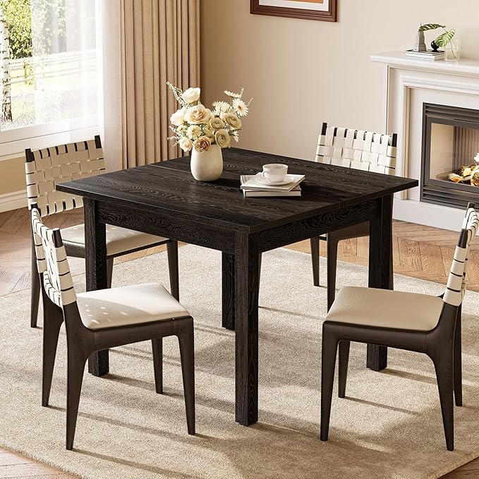 LITTLE TREE 39 Inches Square Dining Table for 4 People, Black Wooden Kitchen Table Small Dinner Table, Modern Dining Room Tables for Living Room, Kitchen