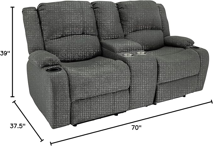 RecPro Charles Powered Double RV Wall Hugger Recliner Sofa | RV Loveseat | RV Furniture | Cloth (Fossil, 70")