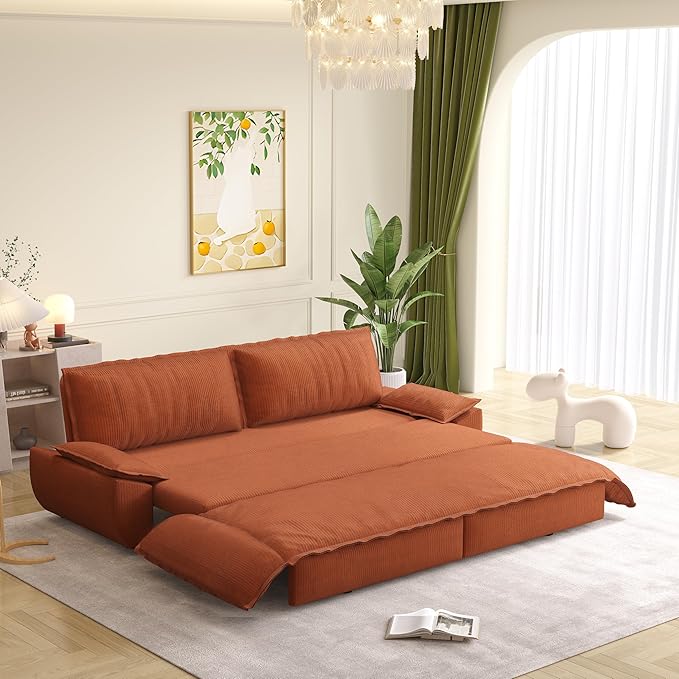 KEIKI 73.2" Pull Out Sleeper Sofa Bed Queen Size, 3-in-1 Convertible Couch with Soft Cushion Armrests, Durable Corduroy Loveseat Sofa for Family Living Room Kids Friendly Lounge Couch