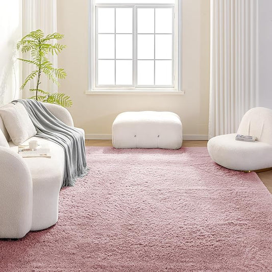 Amazon Basics Fluffy Washable Area Rug, Shaggy Carpet for Living Room, Bedroom, 6' W × 9' L, Pink