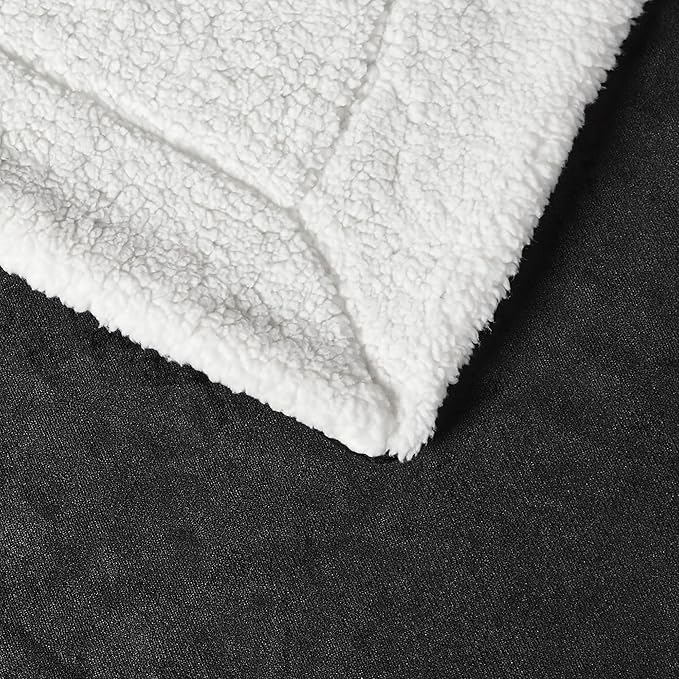 Amazon Basics Reversible Sherpa Throw Blanket, Warm, 50"x60", Black