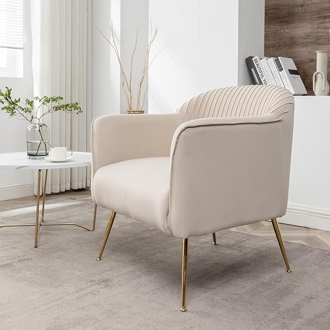 Contemporary Velvet Accent Chairs for Living Room, Bedroom and Entryway, Modern Armchair with Sleek Metal Legs, Elegant Seating Solution for Small Spaces, Tan