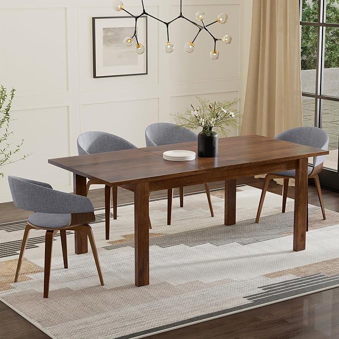 SIMPLIHOME Wilson Dining Table - 60 inch Wide Solid Wood Walnut Veneer Extendable Table, Transitional Style for Dining Room or Kitchen with Thick, Straight Legs and Butterfly Leaf, Seats 8