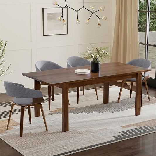 SIMPLIHOME Wilson Dining Table - 60 inch Wide Solid Wood Walnut Veneer Extendable Table, Transitional Style for Dining Room or Kitchen with Thick, Straight Legs and Butterfly Leaf, Seats 8
