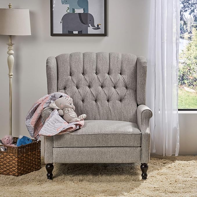 Christopher Knight Home Salome Push Back Recliner, Light Gray, Dark Brown