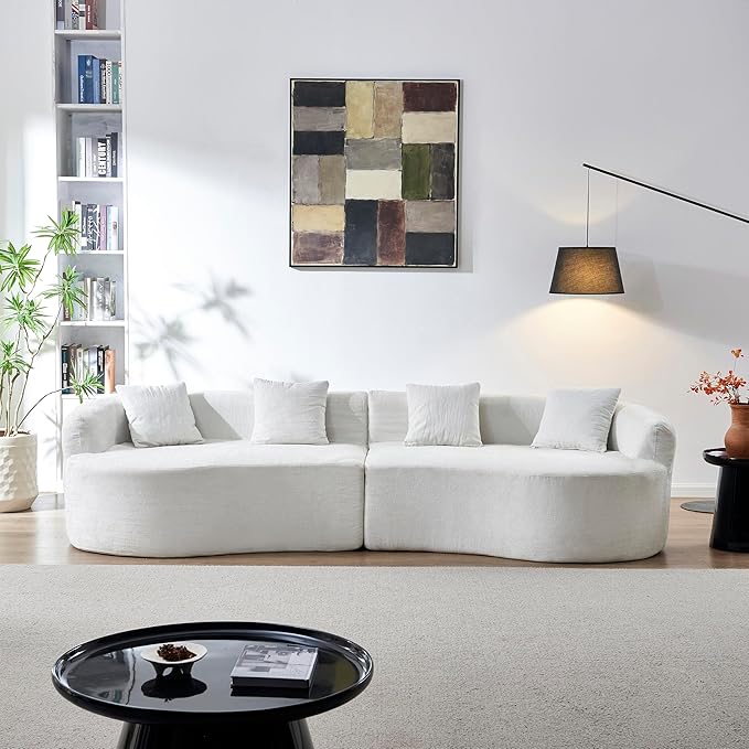 111" Curved Modular Sectional Sofa Couch, Deep Seat Boneless Cloud Couch with 4 Pillows, High Density Foam Floor Lounge Sofa for Living Room, Apartment,Premium Chenille Fabric | Breathable material, Softness