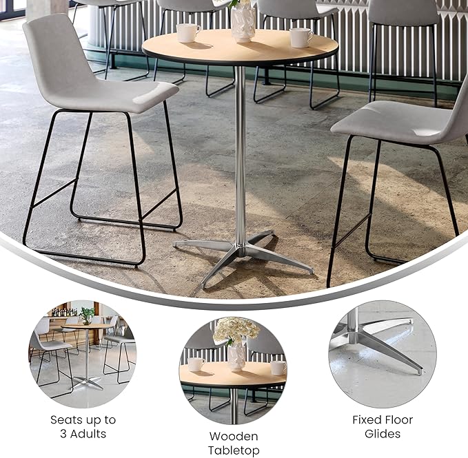 Flash Furniture Lars Set of 5 Commercial Cocktail Tables - Natural Finish Birchwood Tops - 30" Round - Includes 30'' and 42'' Columns - For Indoor/Outdoor Use