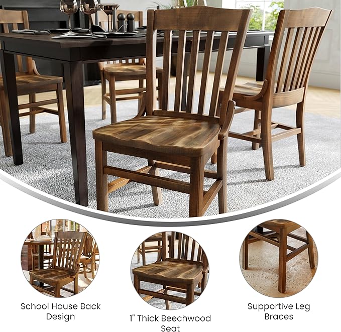 Flash Furniture Hercules School House Back Metal Restaurant Chair - Antique Copper Wood Seat and Frame