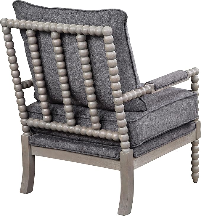 OSP Home Furnishings Abbott Spindle Accent Chair with Padded Spring Seat and Brushed Grey Base, Charcoal Fabric