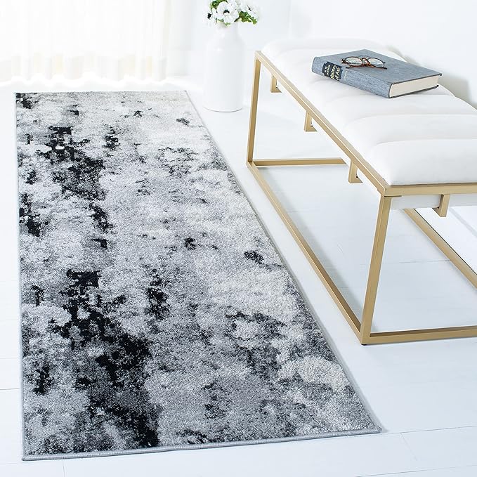 SAFAVIEH Adirondack Collection Runner Rug - 2'6" x 14', Grey & Black, Modern Abstract Design, Non-Shedding & Easy Care, Ideal for High Traffic Areas in Living Room, Bedroom (ADR134Z)